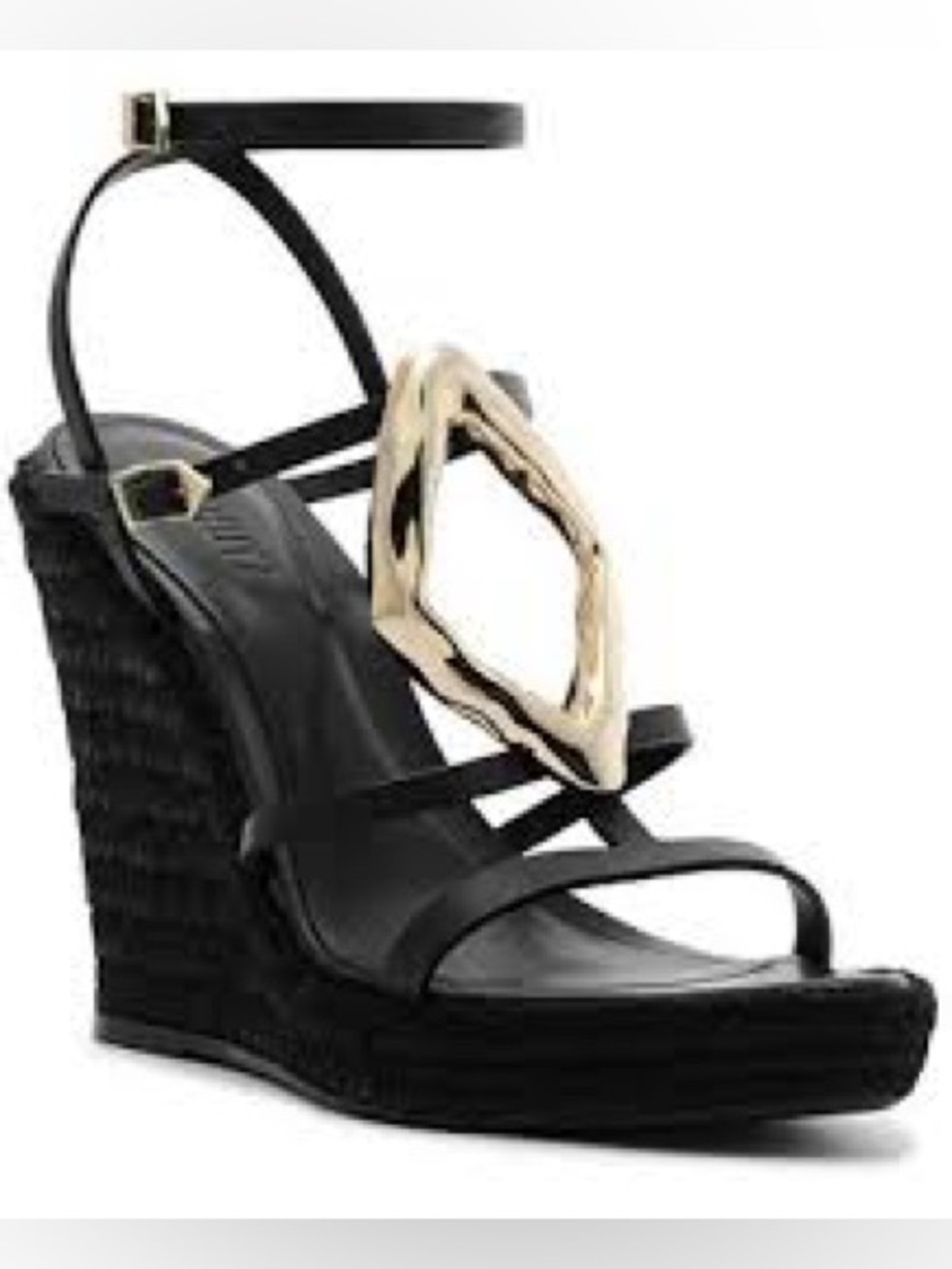 Schutz Amarilis Wedge Heel Sandals With Gold Embellishment. New In Box